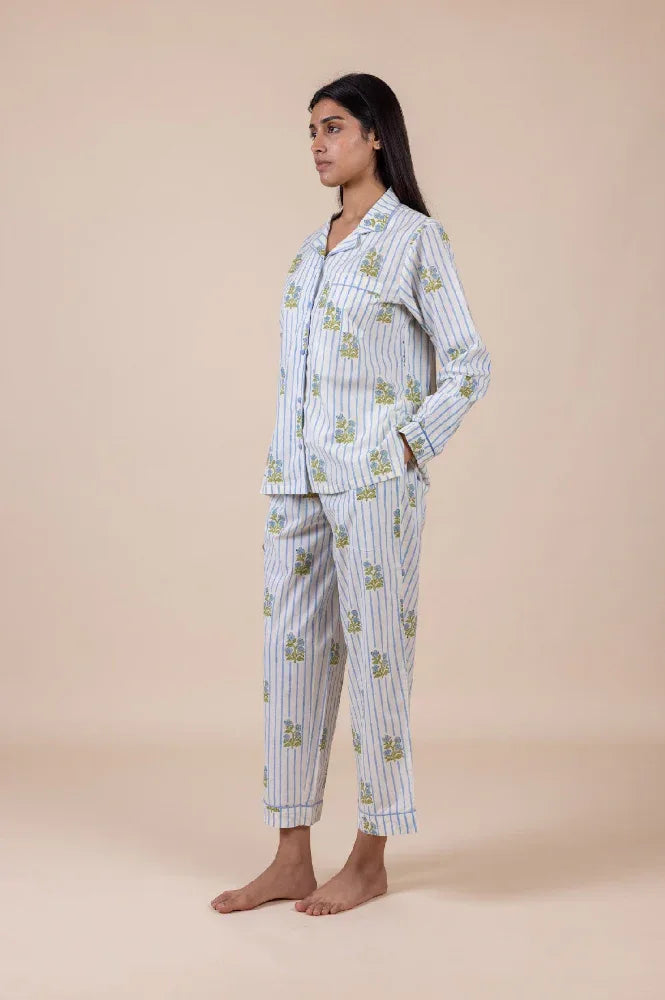 Arlie Meadow cotton pyjamas front view - Cotswolds sleepwear