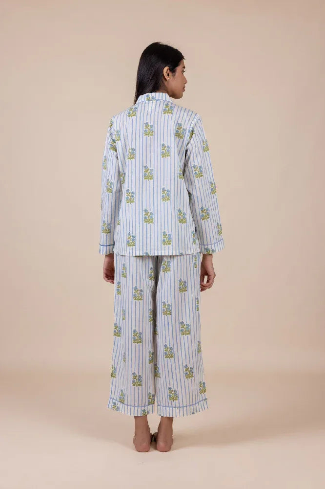 Arlie Meadow pyjamas back view - luxury cotton nightwear by Mooch Cotswolds