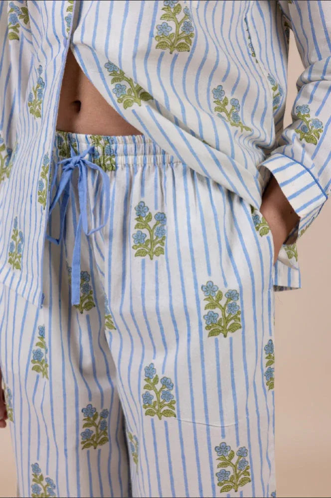Cotton pyjama trousers in meadow print with elastic waist by Mooch Cotswolds