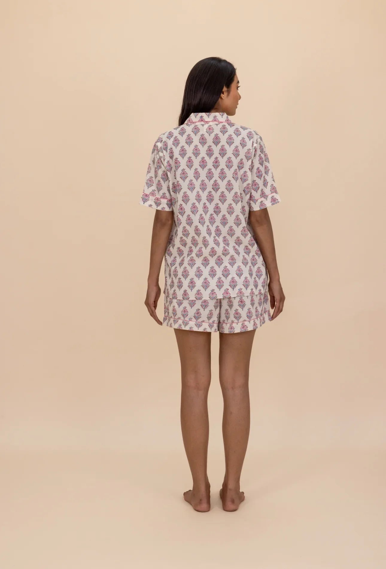 Back of model wearing Booti Blush Bloom Pyjamas