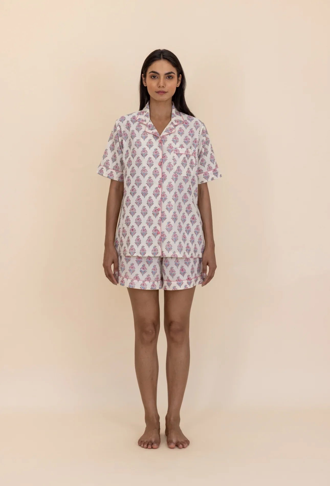 Model wearing Booti Blush Bloom Pyjamas