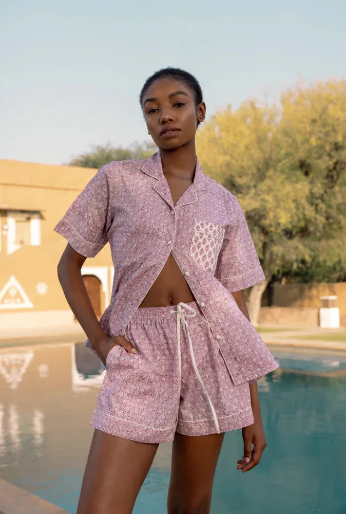 Model wearing Booti Lilac Vanilla Cotton Pyjamas