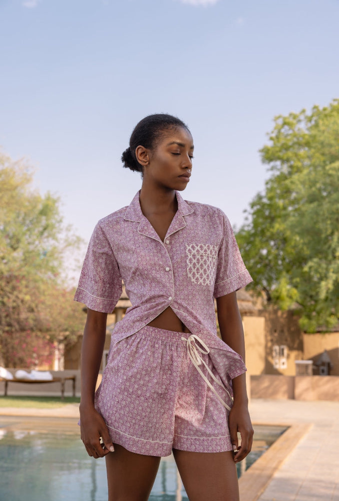 Model wearing Booti Lilac Vanilla Cotton Pyjamas