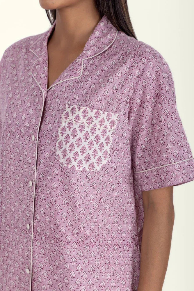 Close-up of Booti Lilac Vanilla Cotton Pyjama Top