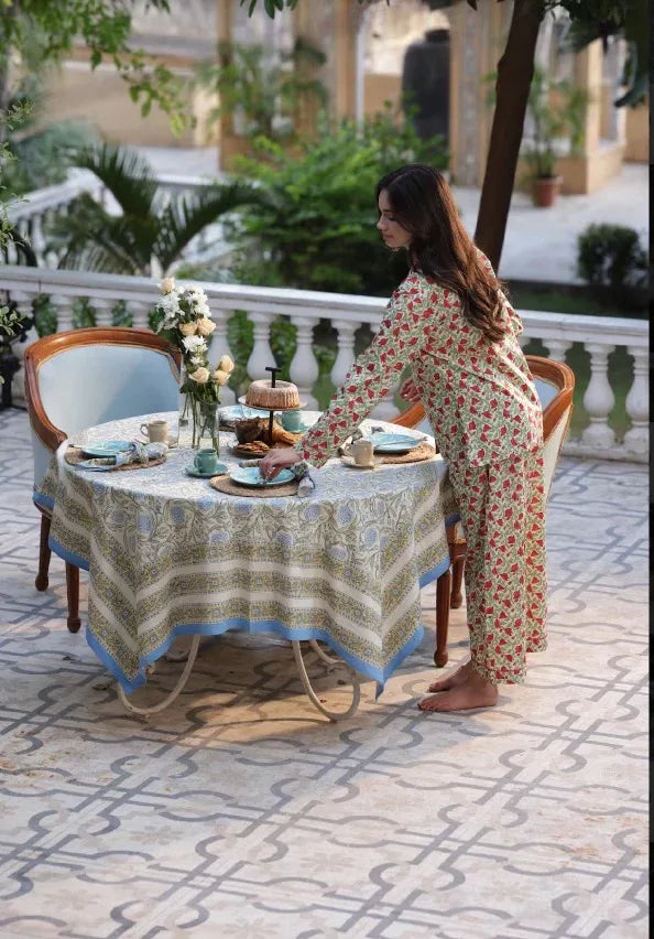 Hicks Scarlet pyjamas side view - luxury cotton nightwear by Mooch Cotswolds