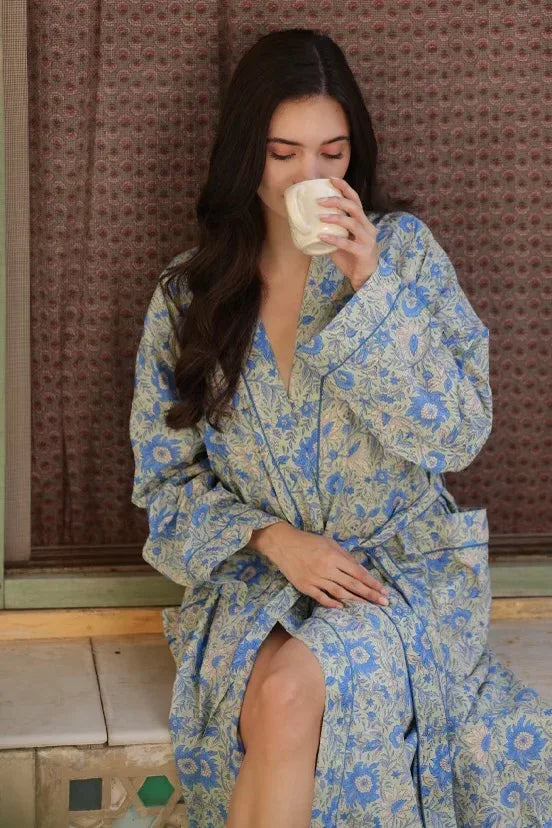 Cotton Dressing Gown / Robe - Ebrington Sage