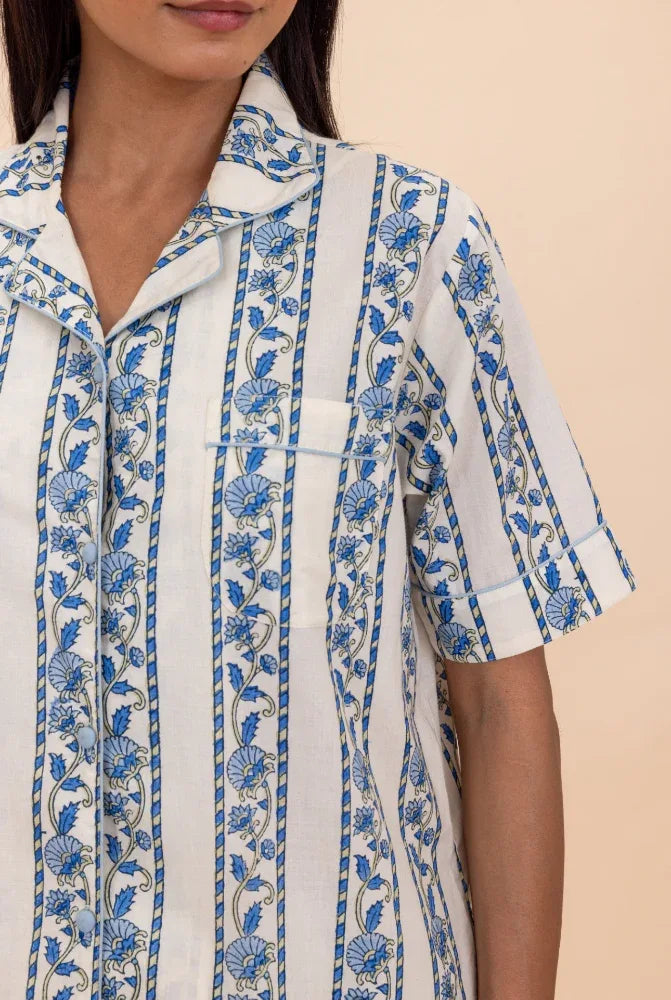 Close-up of Cobalt Ribbon Cotton Pyjama Top