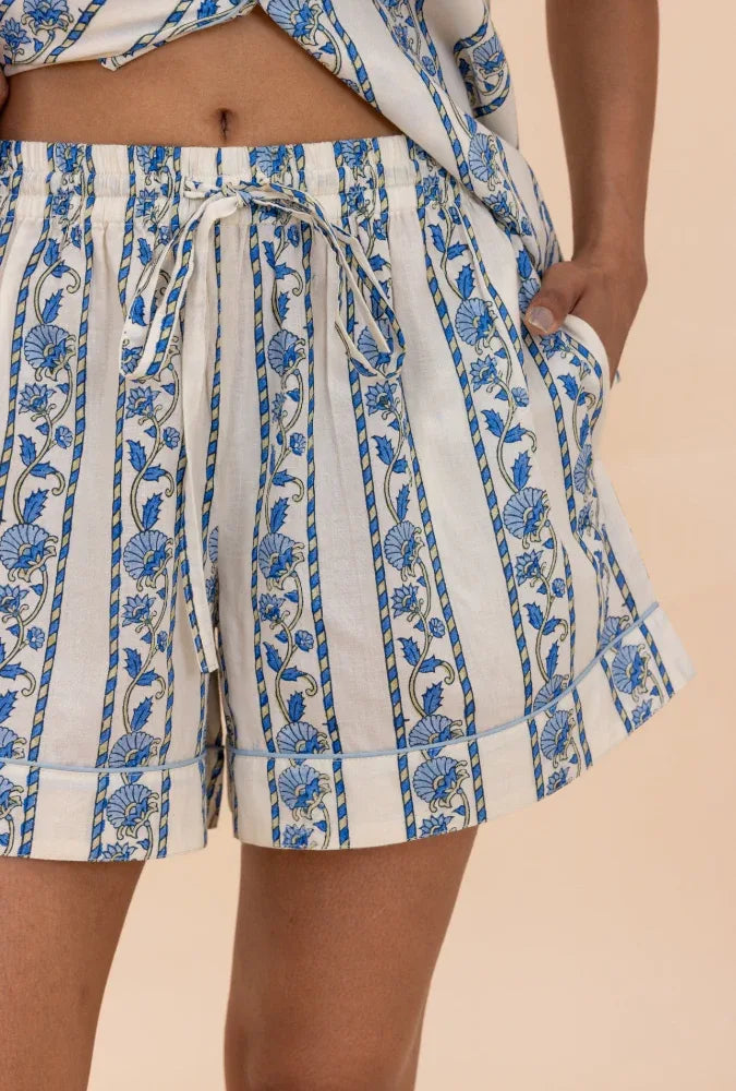 Close-up of Cobalt Ribbon Cotton Pyjama Shorts