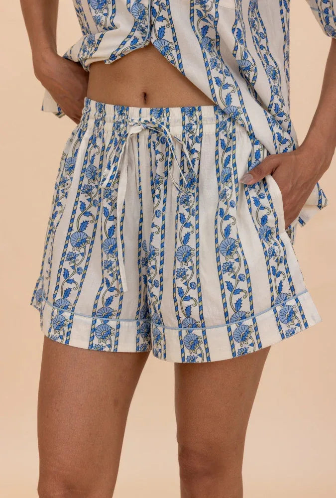 Close-up of Cobalt Ribbon Cotton Pyjamas Shorts