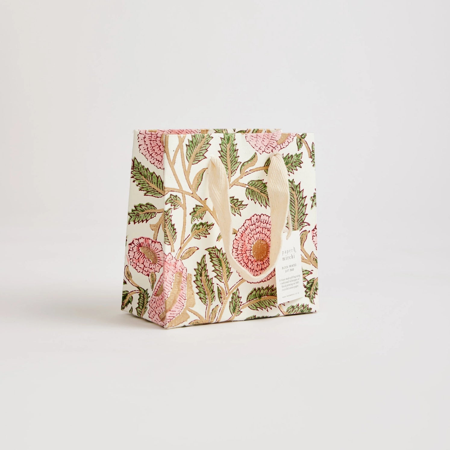 Hand Block Printed Paper Gift Bag Blush Small
