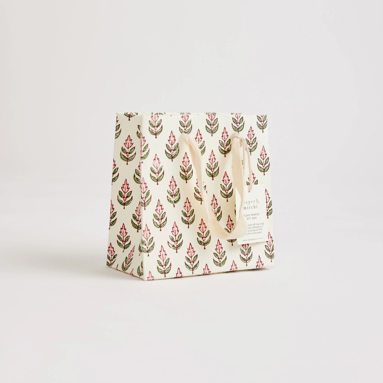 Hand Block Printed Paper Gift Bag Blush Small