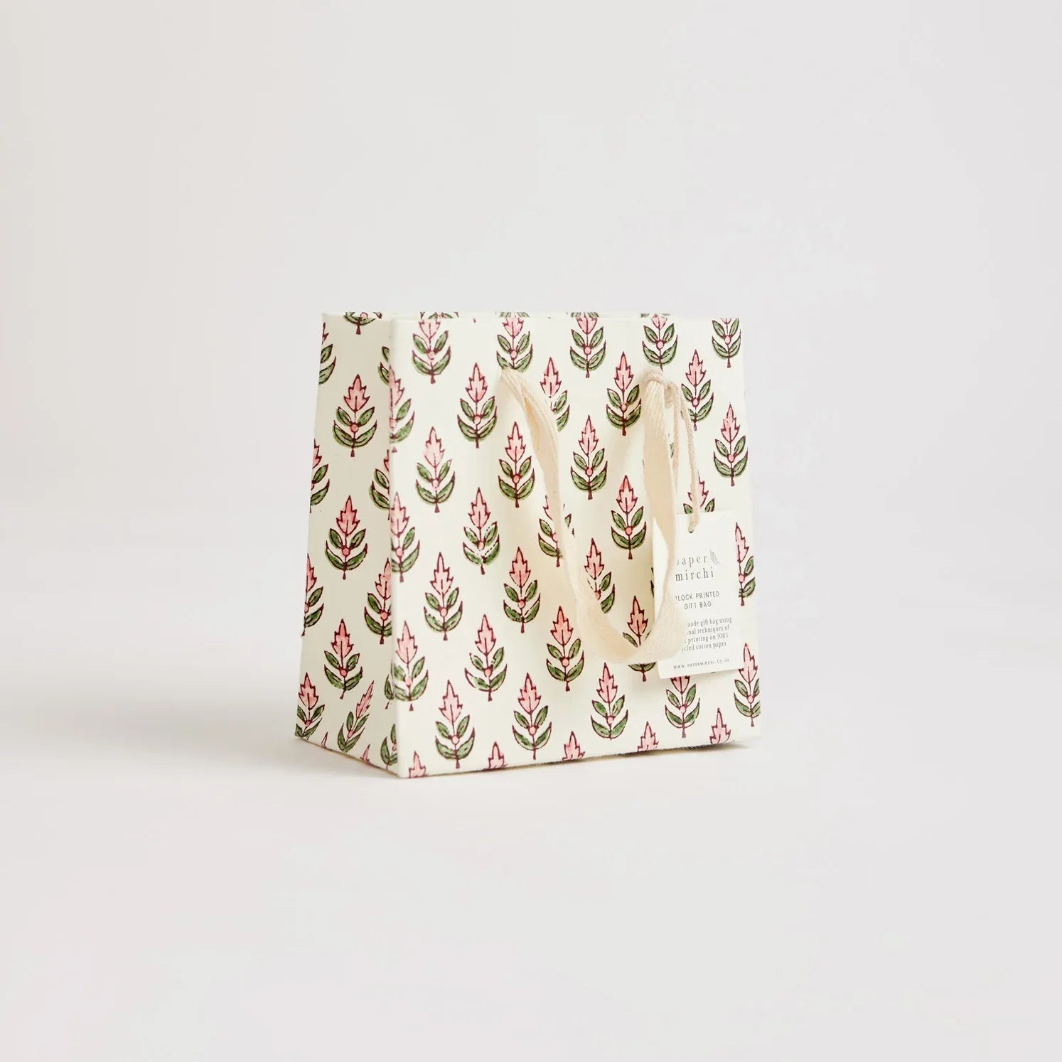 Hand Block Printed Paper Gift Bag Blush Small