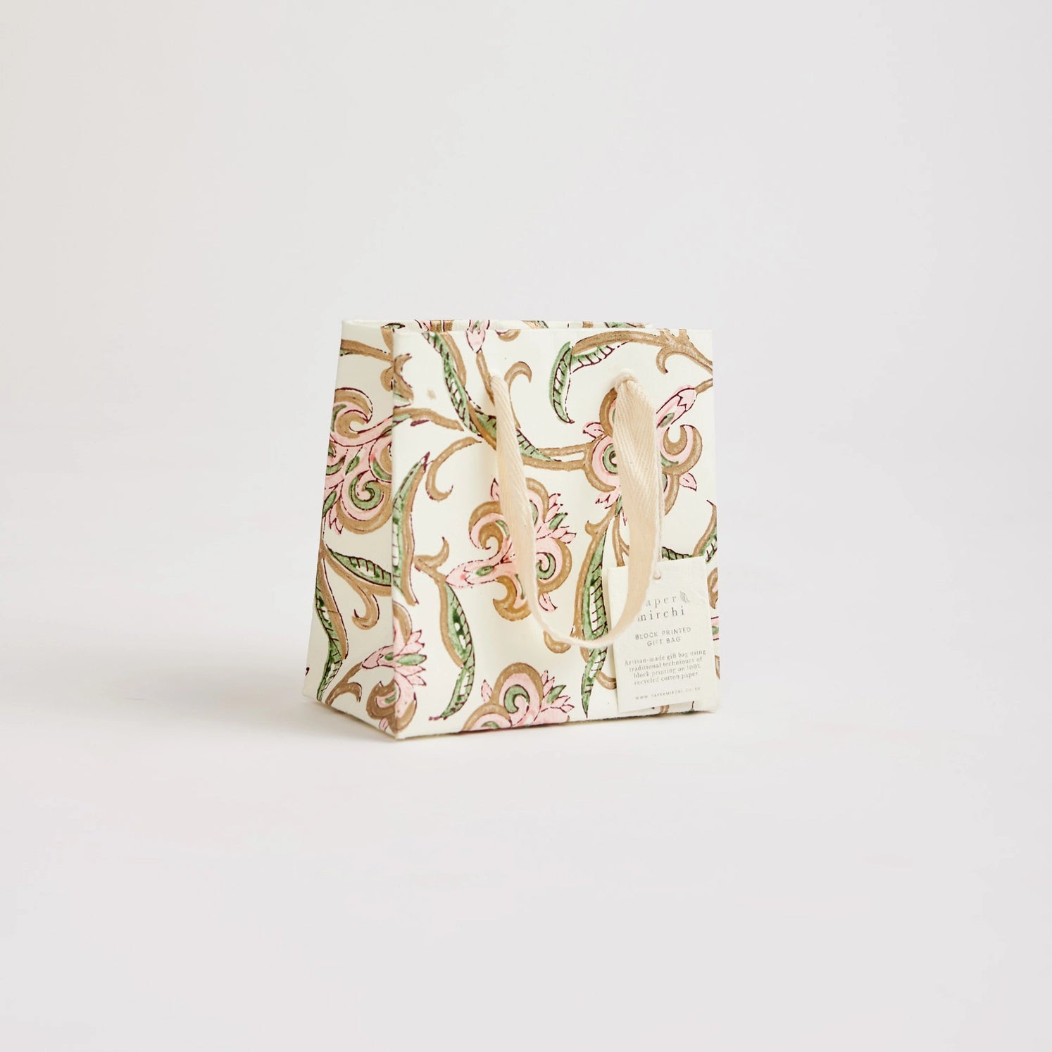 Hand Block Printed Paper Gift Bag Blush Small