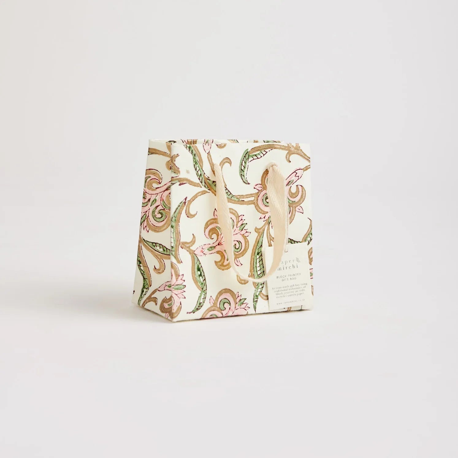 Hand Block Printed Paper Gift Bag Blush Small