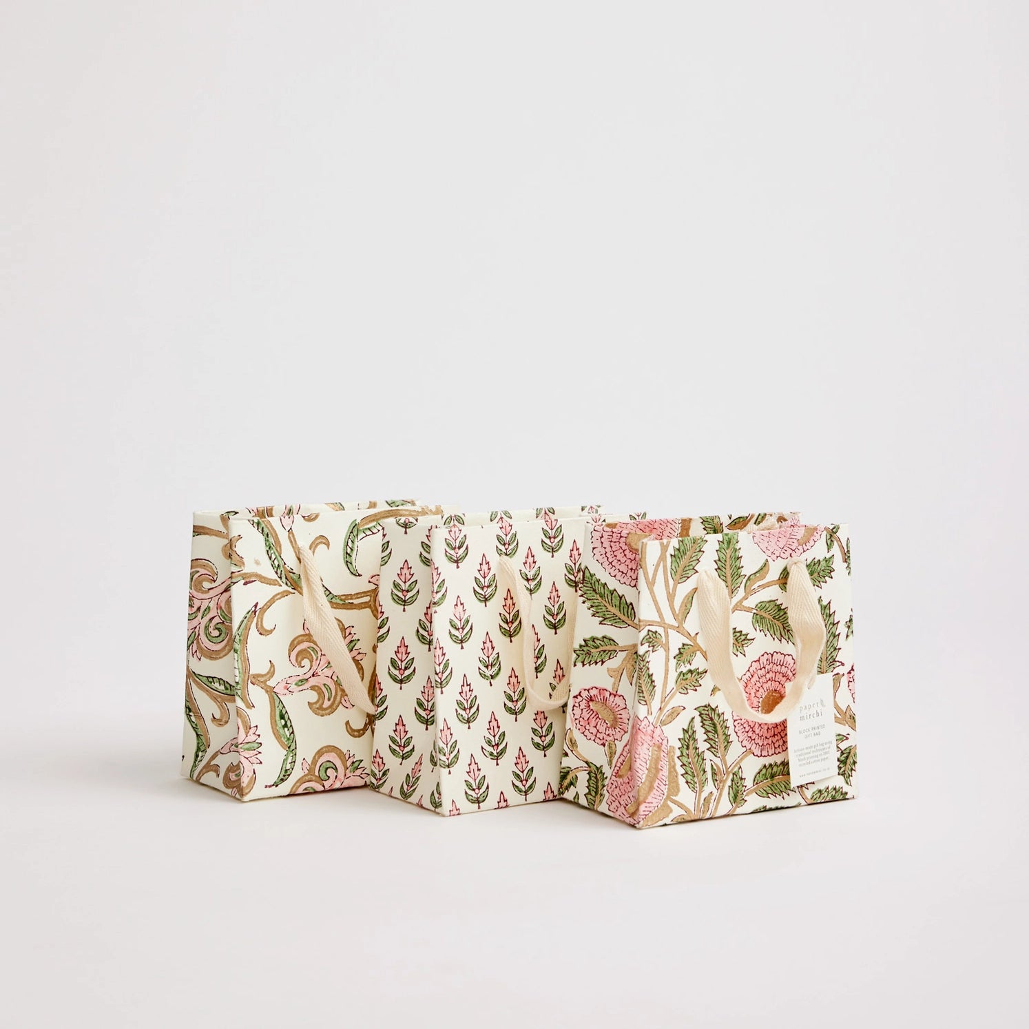 Hand Block Printed Paper Gift Bag Blush Small