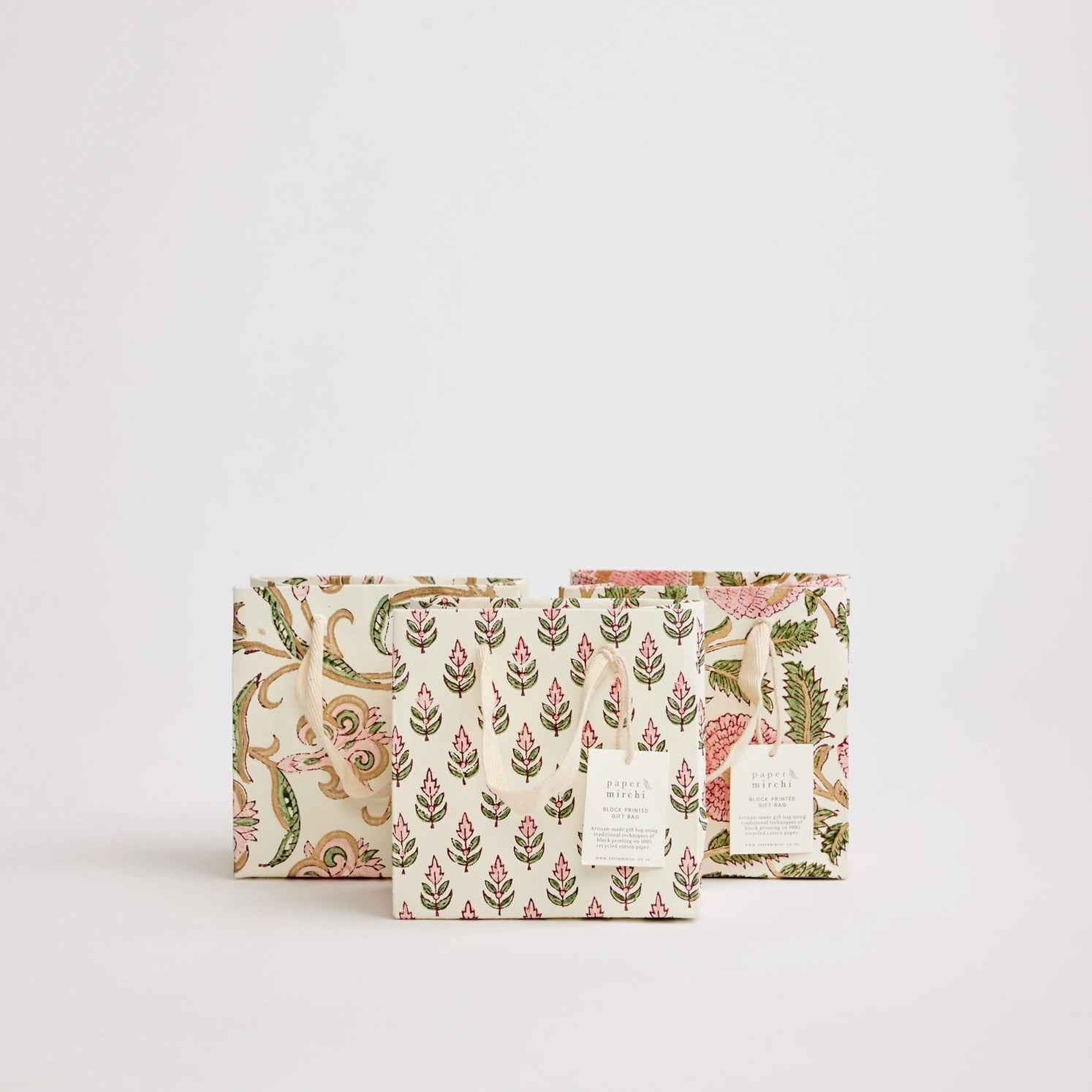 Hand Block Printed Paper Gift Bag Blush Small