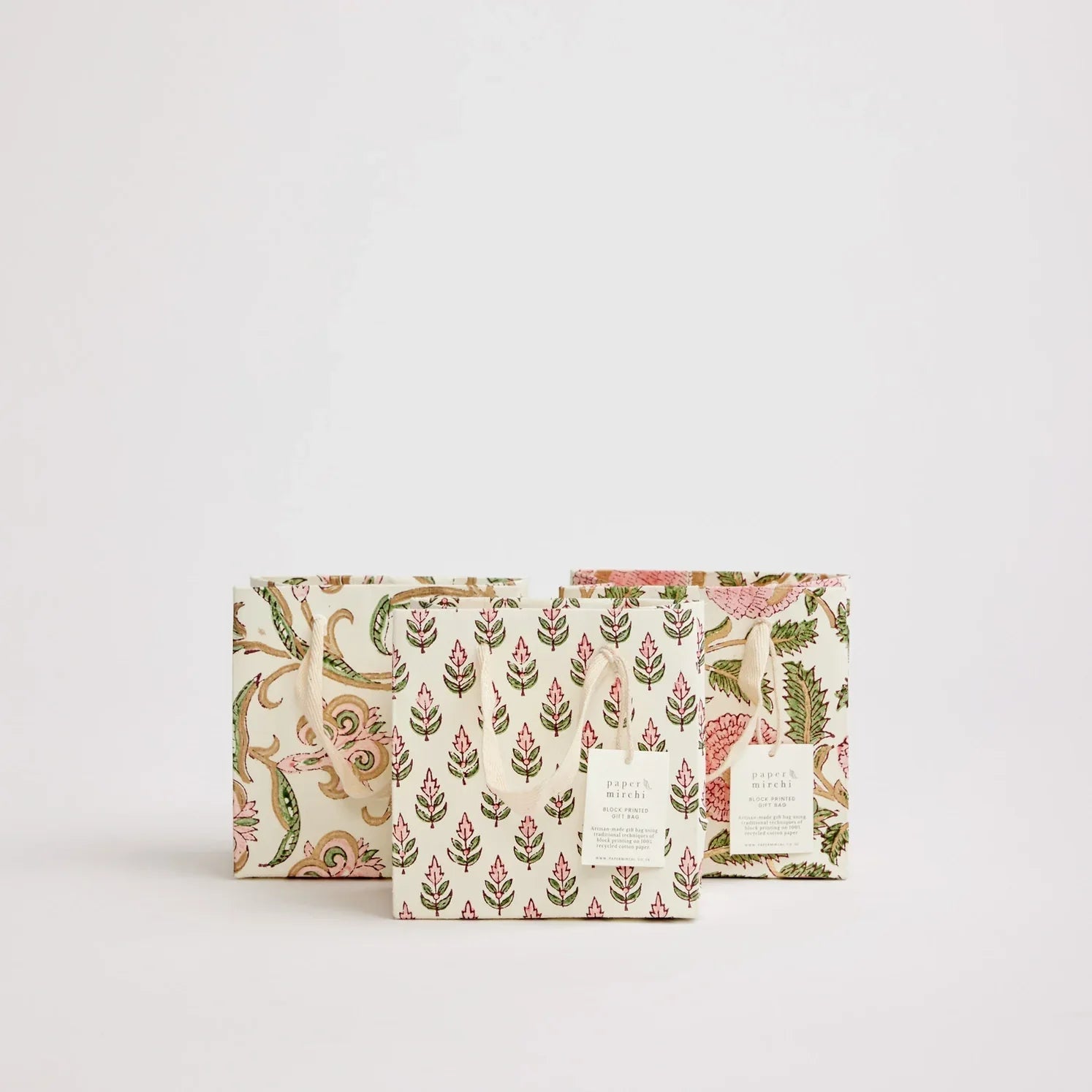 Hand Block Printed Paper Gift Bag Blush Small
