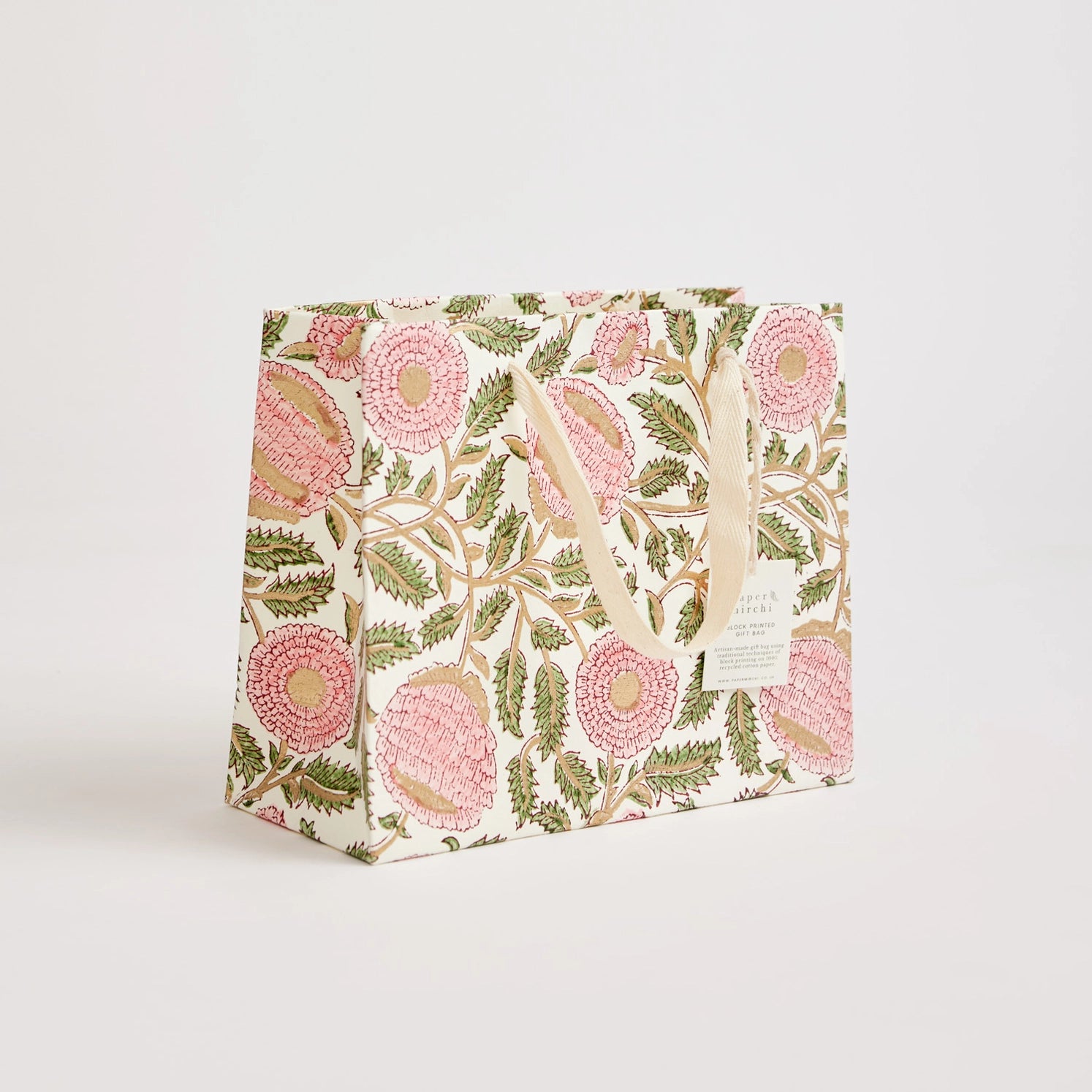Hand Block Printed Paper Gift Bag Blush Medium
