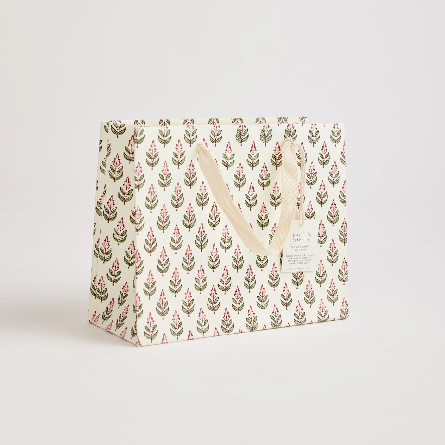 Hand Block Printed Paper Gift Bag Blush Medium