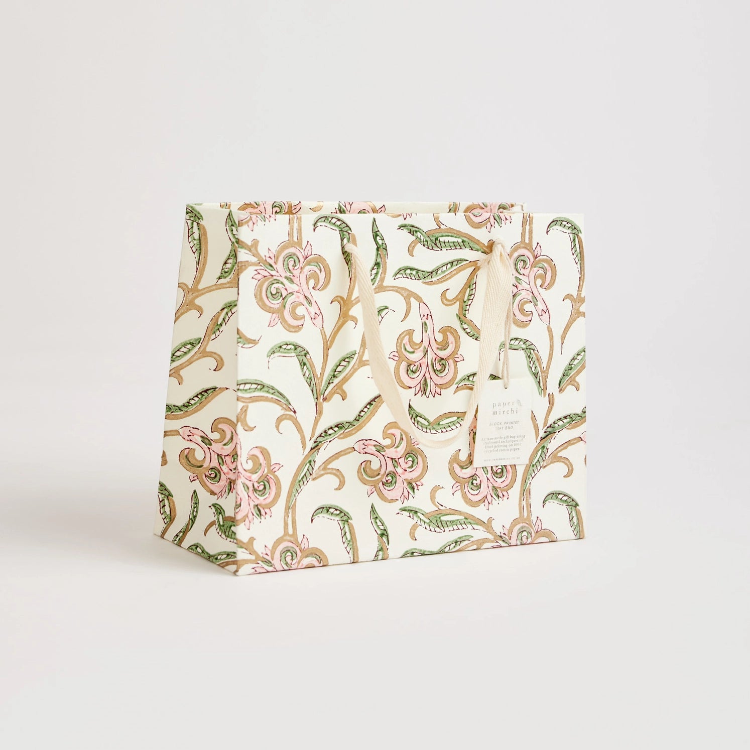 Hand Block Printed Paper Gift Bag Blush Medium