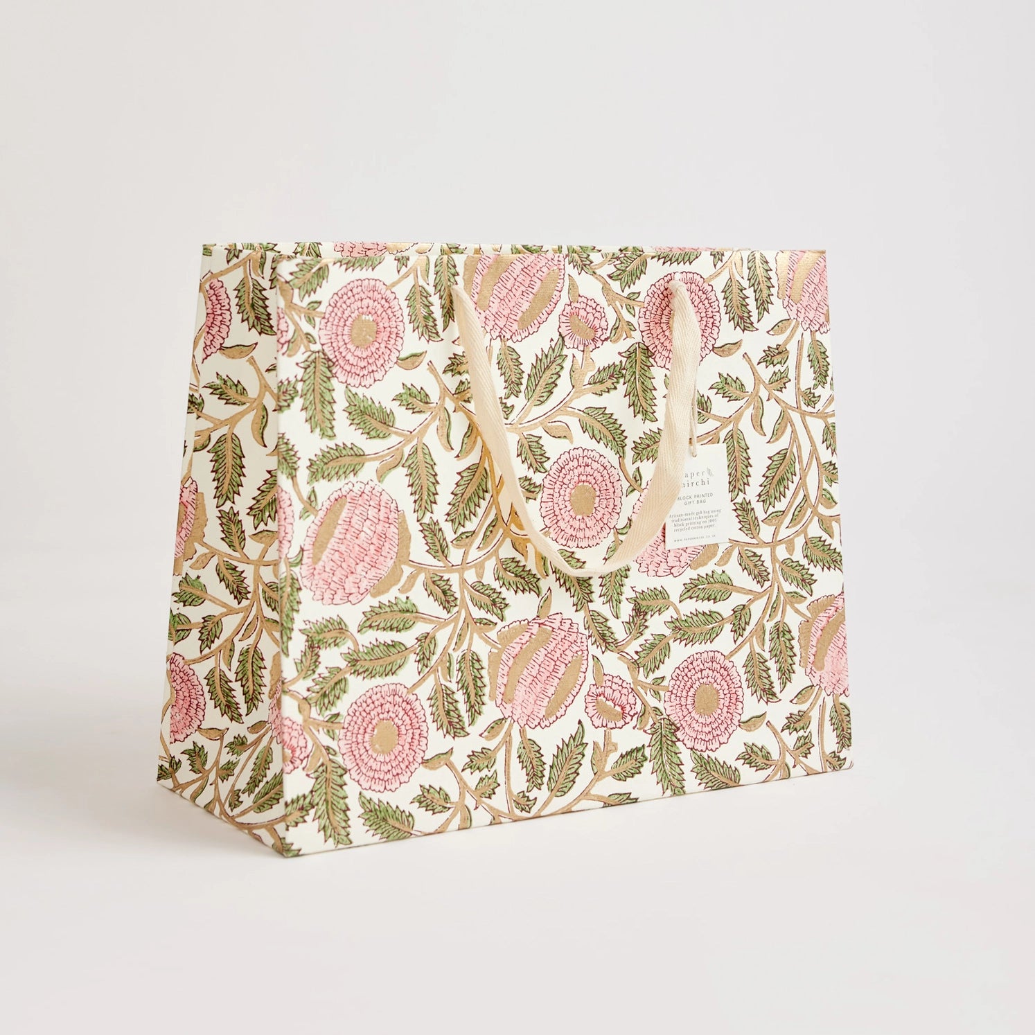 Hand Block Printed Paper Gift Bag Blush Large