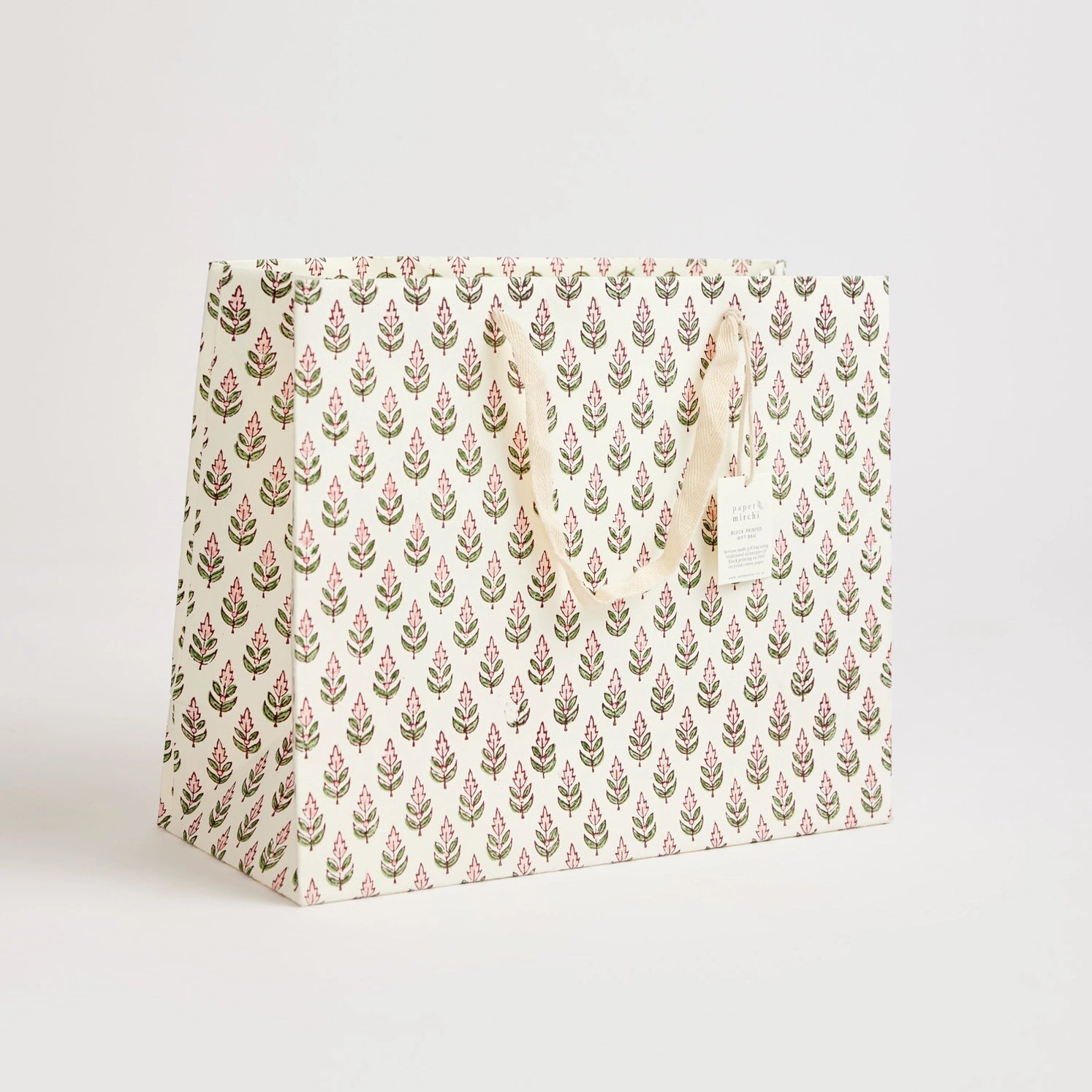Hand Block Printed Paper Gift Bag Blush Large