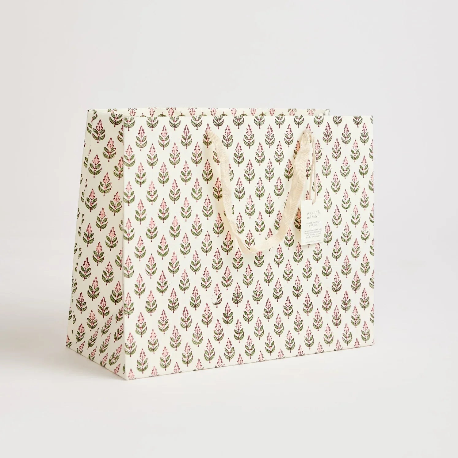 Hand Block Printed Paper Gift Bag Blush Large