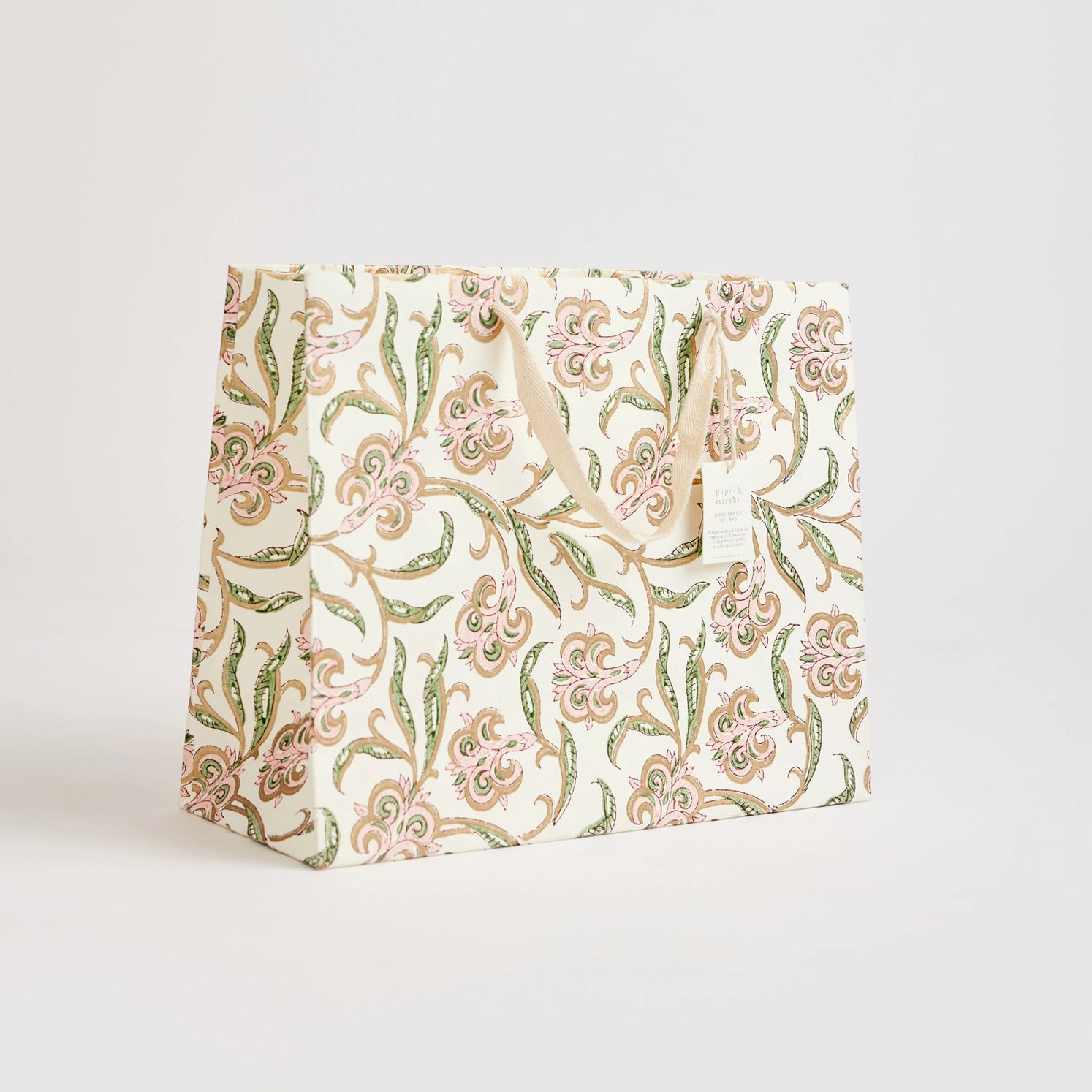 Hand Block Printed Paper Gift Bag Blush Large