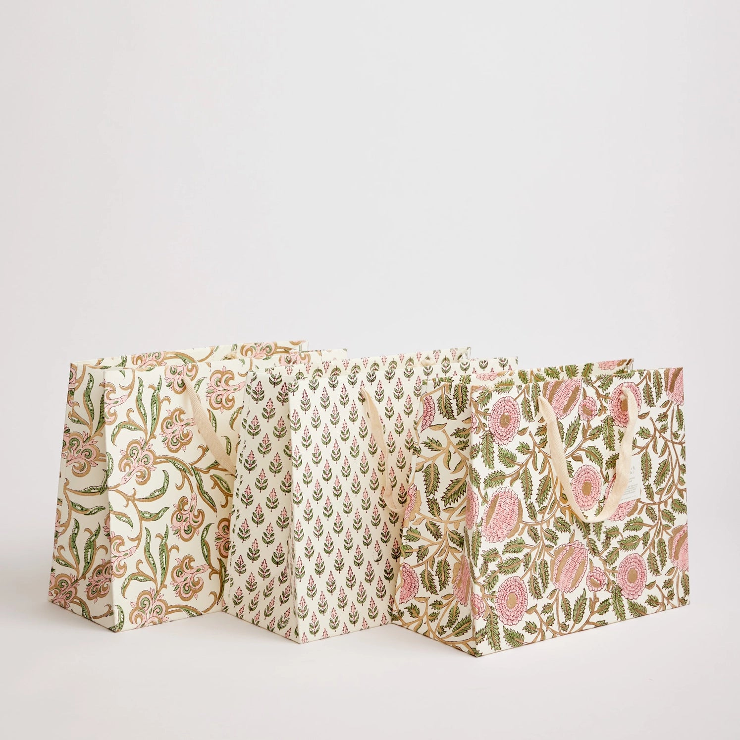 Hand Block Printed Paper Gift Bag Blush Large