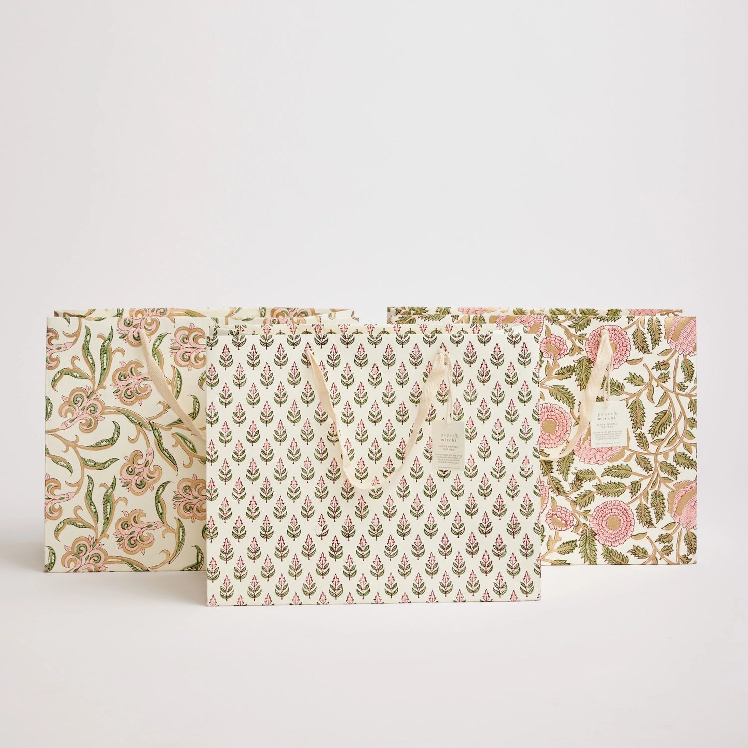 Hand Block Printed Paper Gift Bag Blush Large