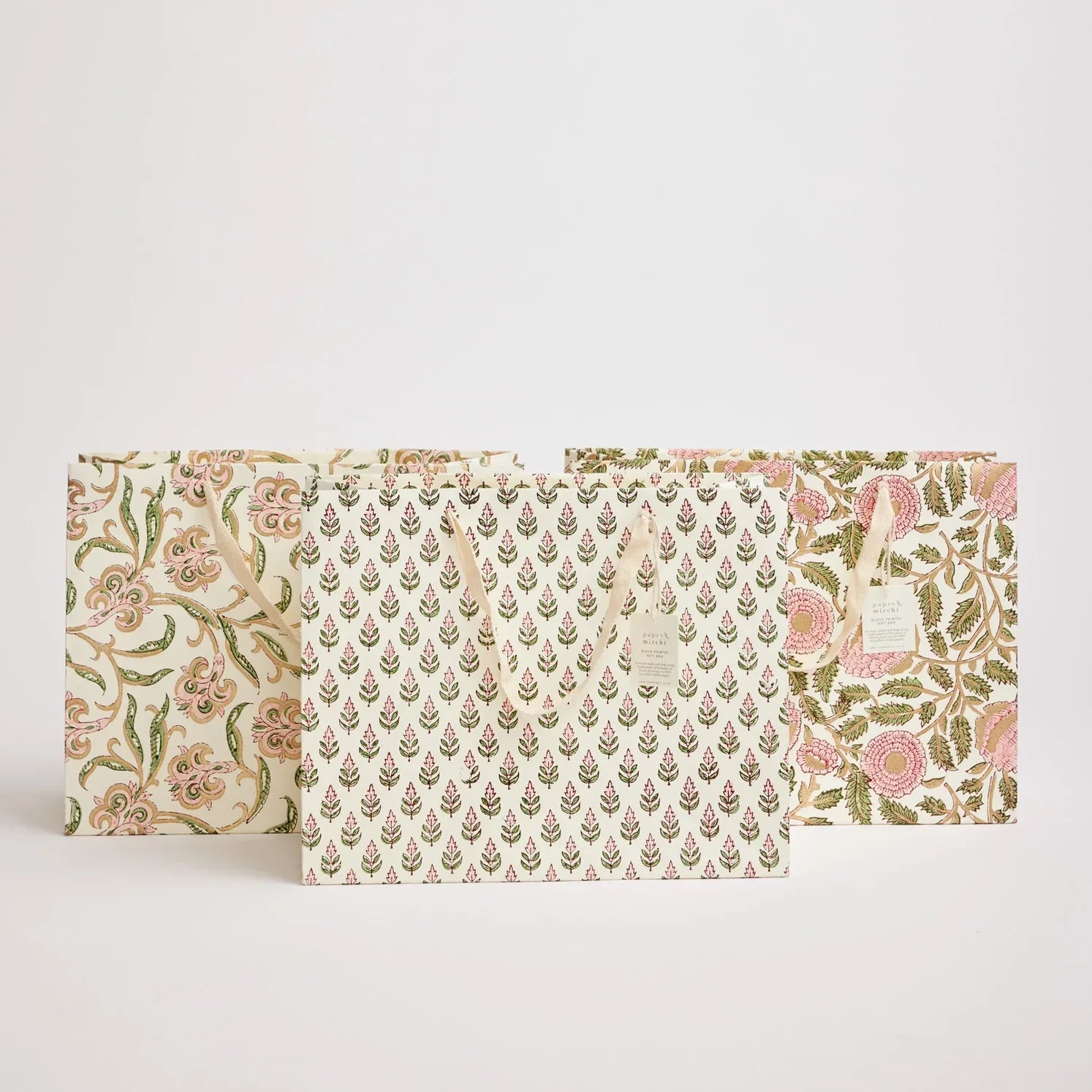 Hand Block Printed Paper Gift Bag Blush Large