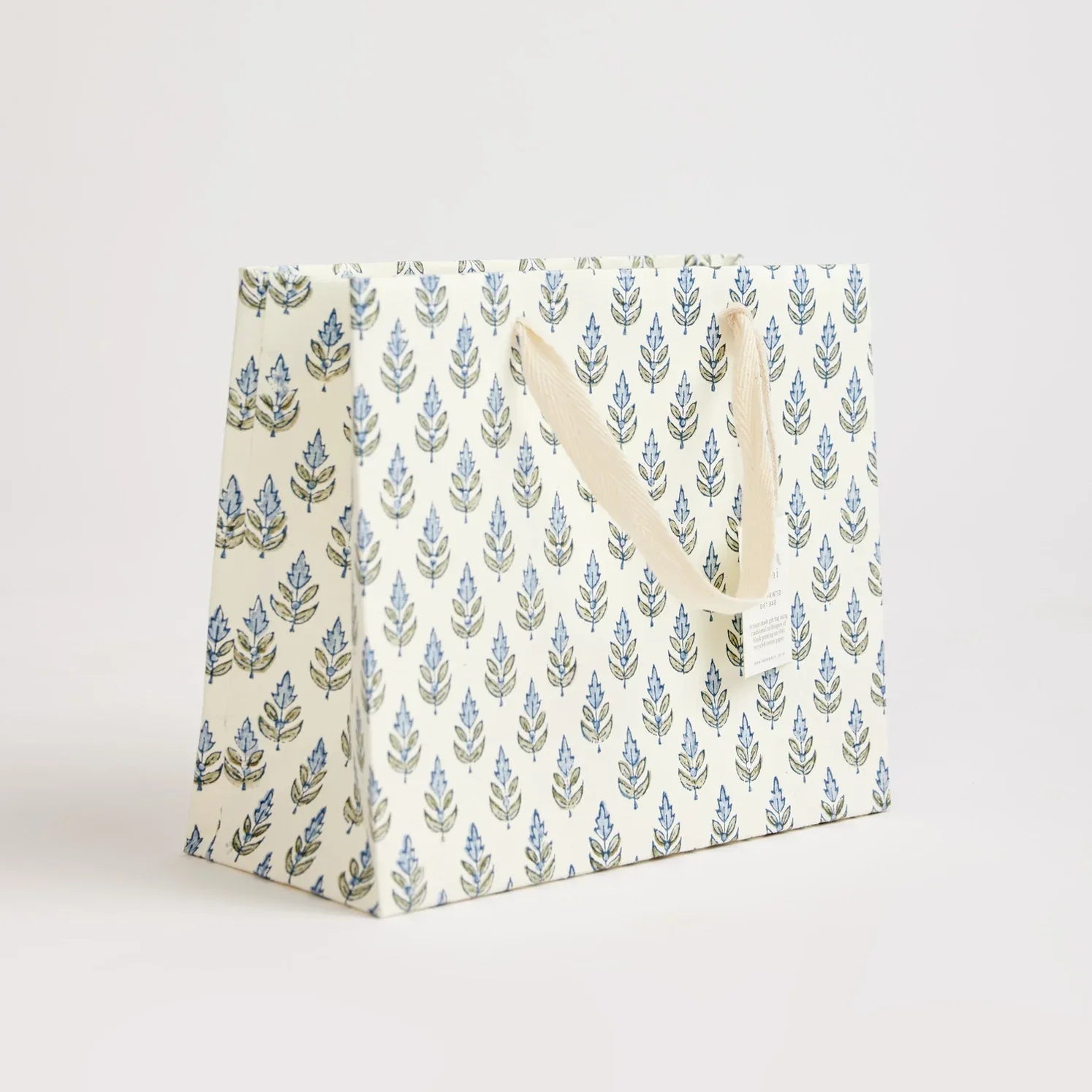 Hand Block Printed Paper Gift Bag Blue Medium