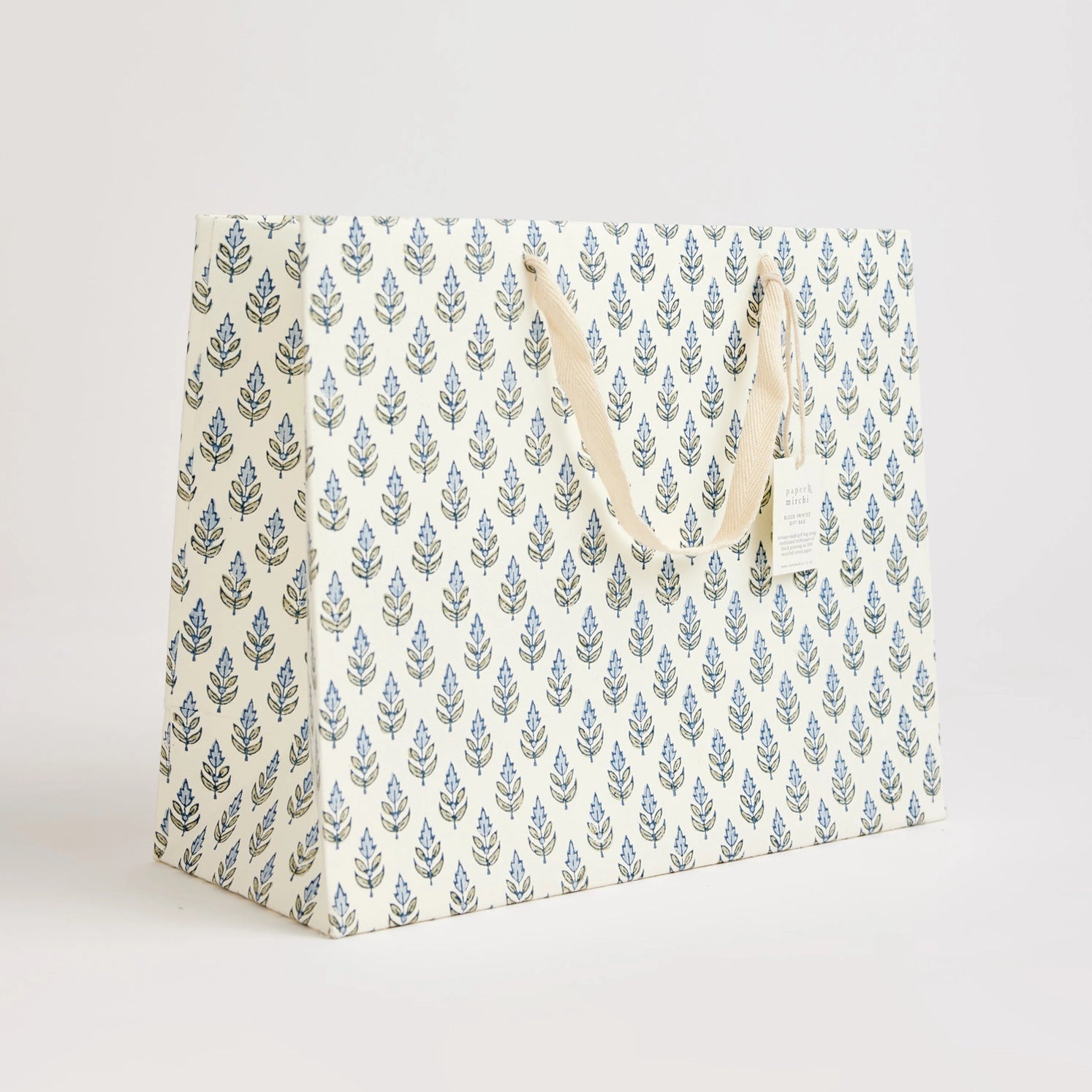 Hand Block Printed Paper Gift Bag Blue Large