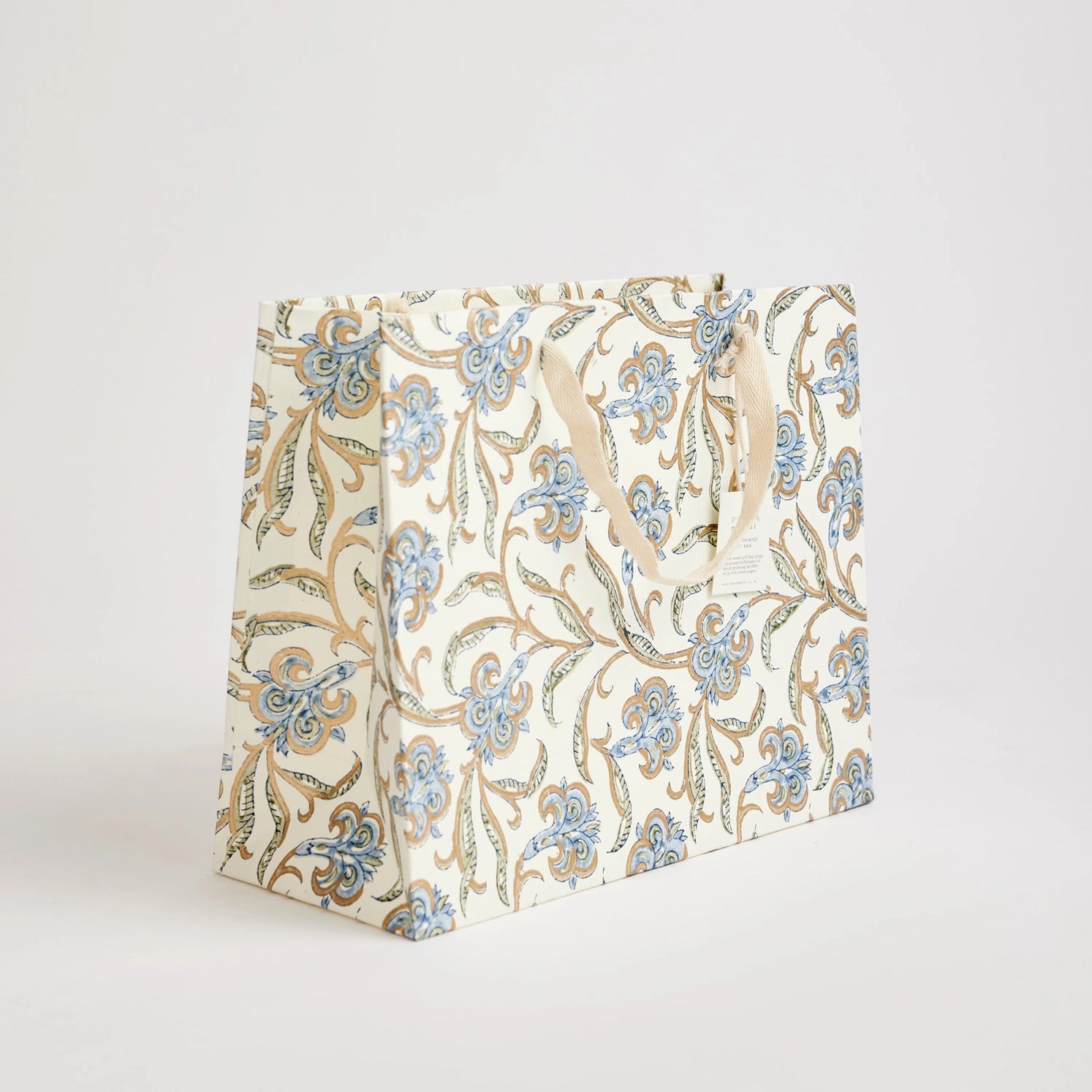 Hand Block Printed Paper Gift Bag Blue Large