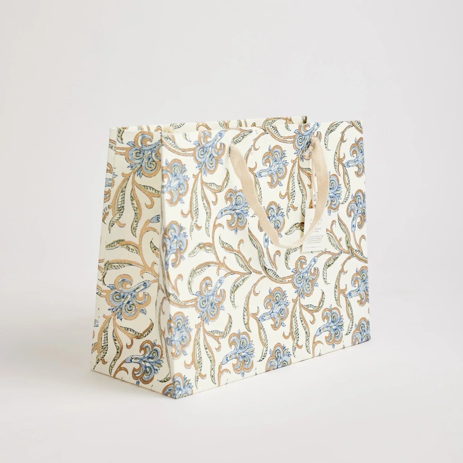 Hand Block Printed Paper Gift Bag Blue Large