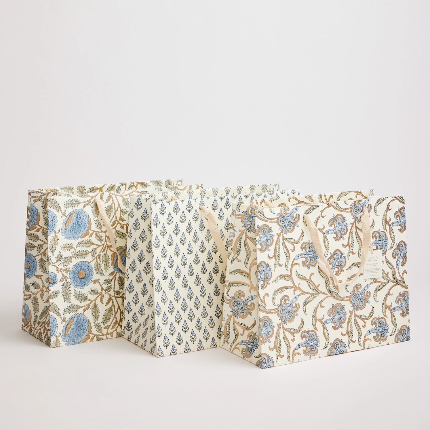 Hand Block Printed Paper Gift Bag Blue Large