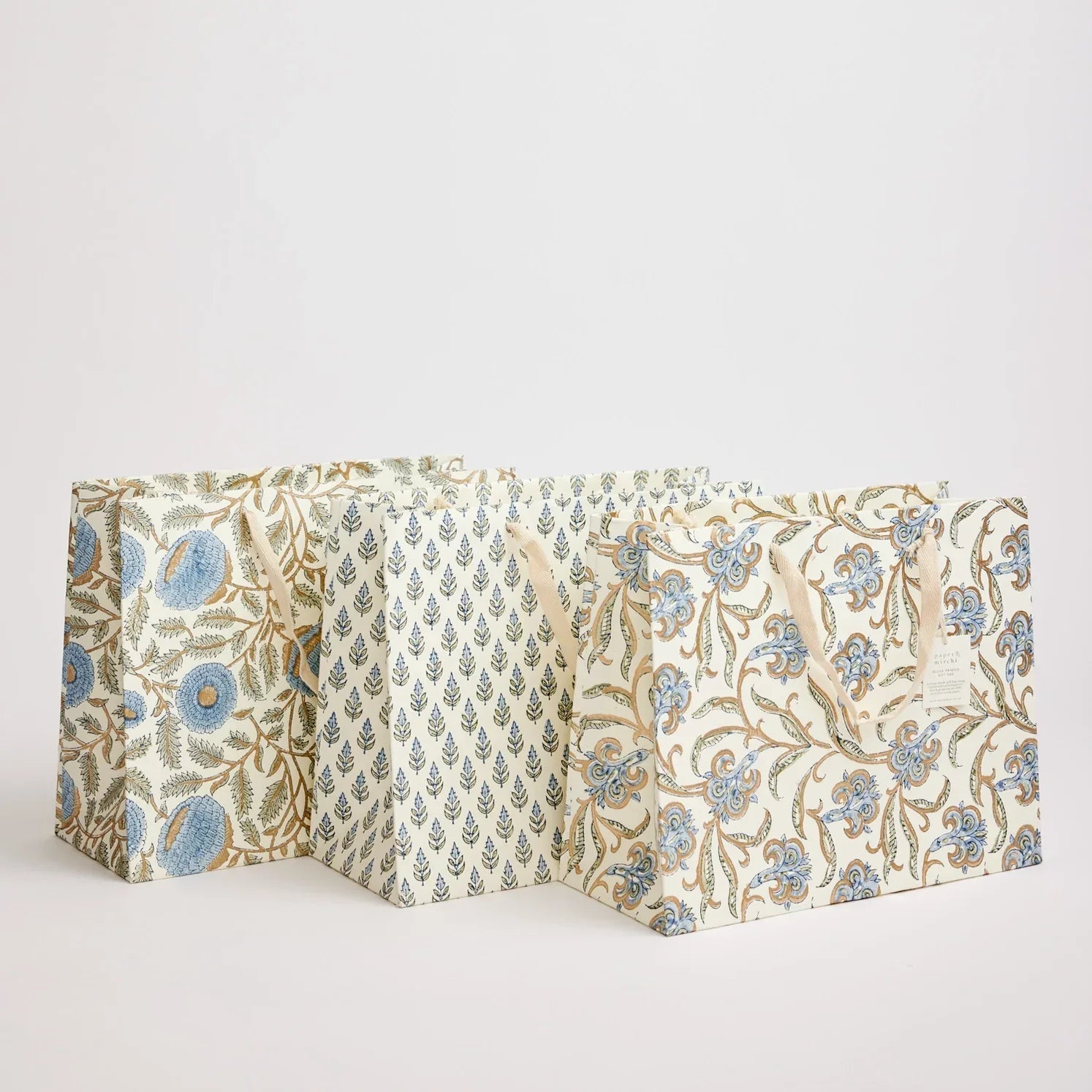 Hand Block Printed Paper Gift Bag Blue Large