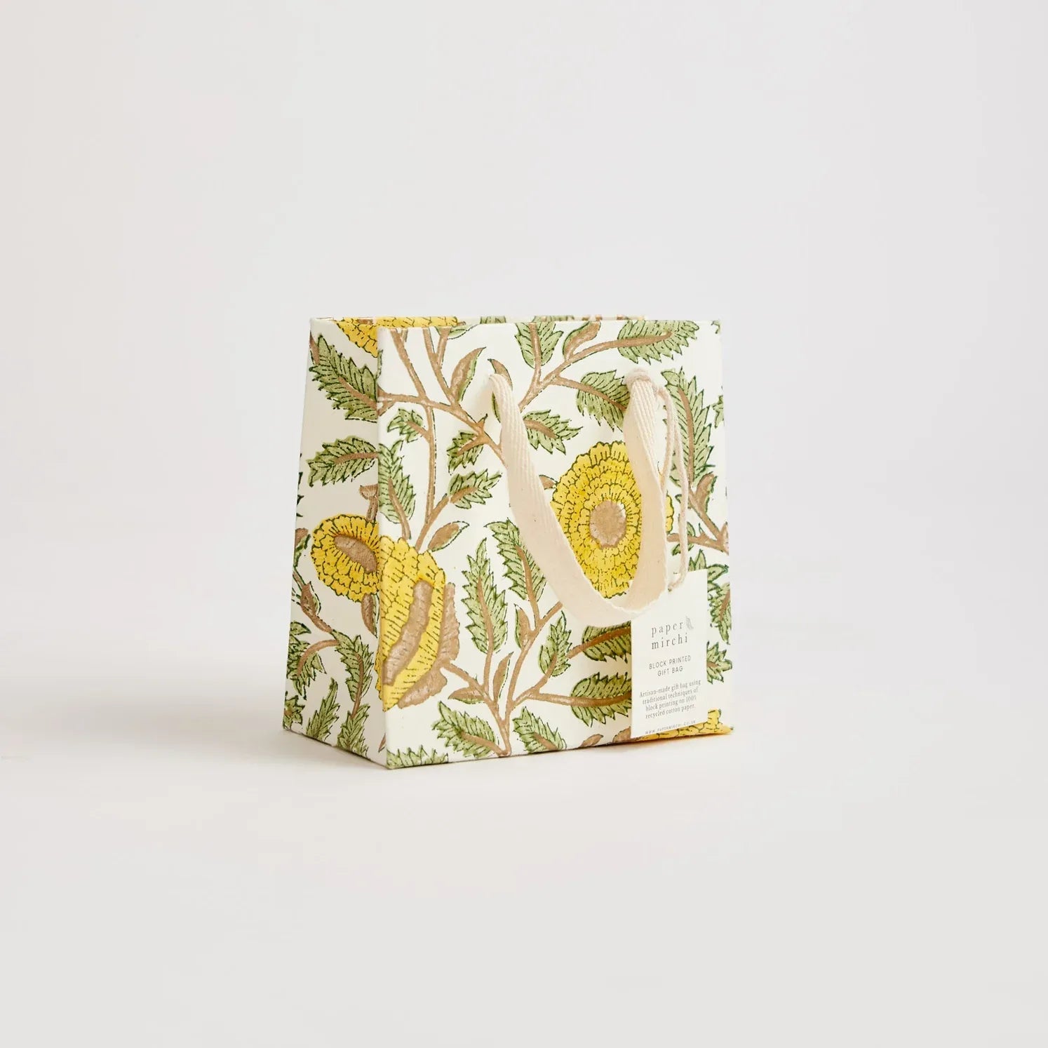Hand Block Printed Paper Gift Bag Sunshine Small