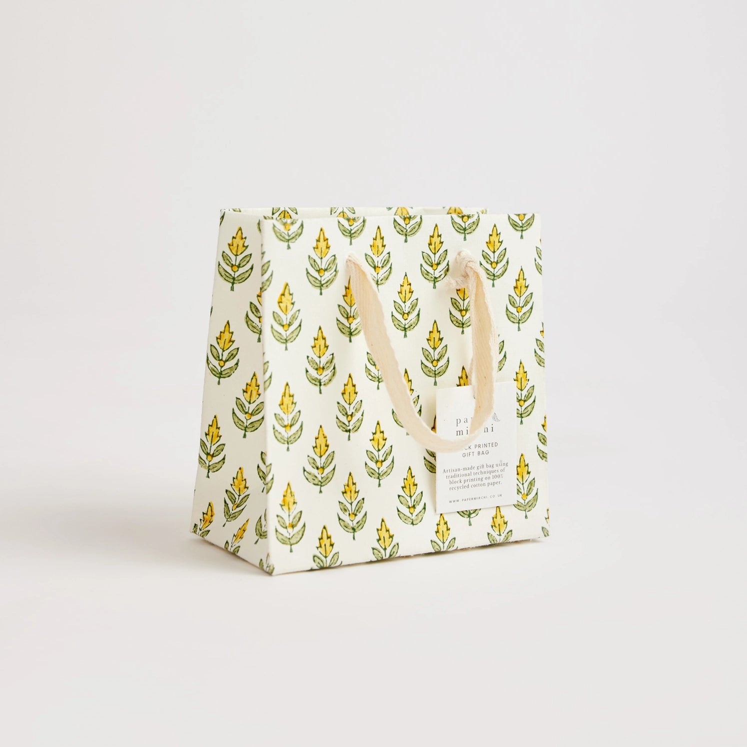 Hand Block Printed Paper Gift Bag Sunshine Small