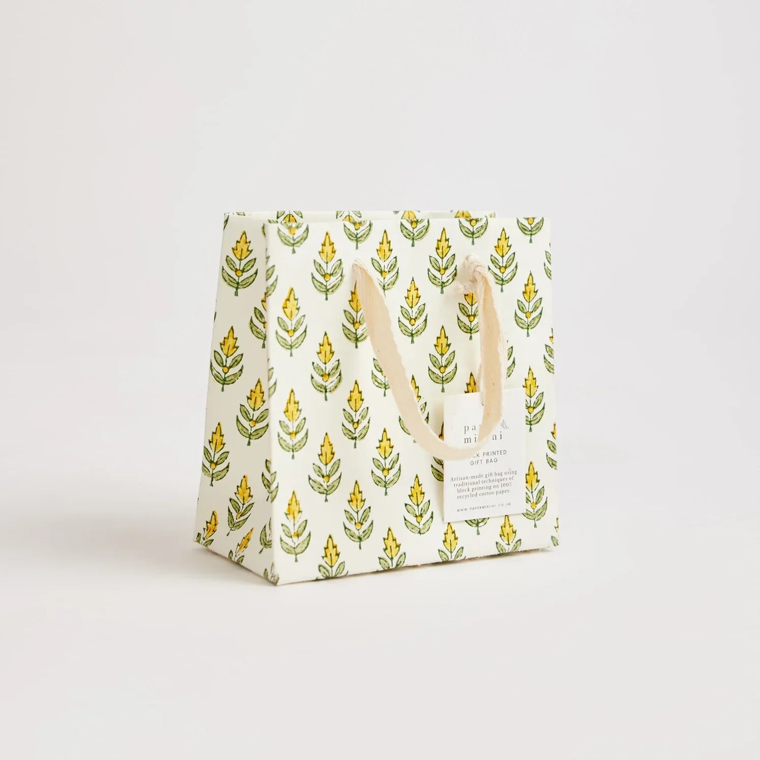 Hand Block Printed Paper Gift Bag Sunshine Small