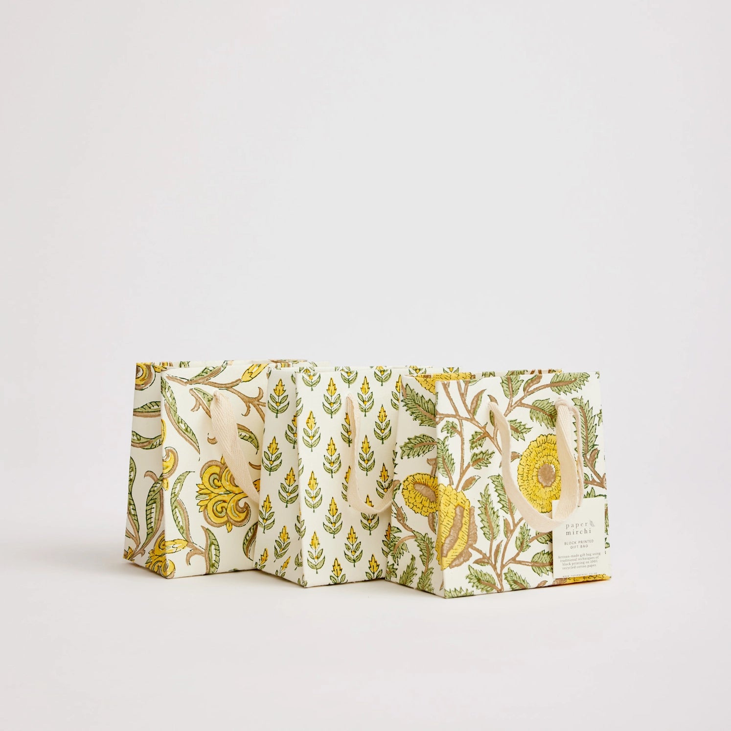 Hand Block Printed Paper Gift Bag Sunshine Small
