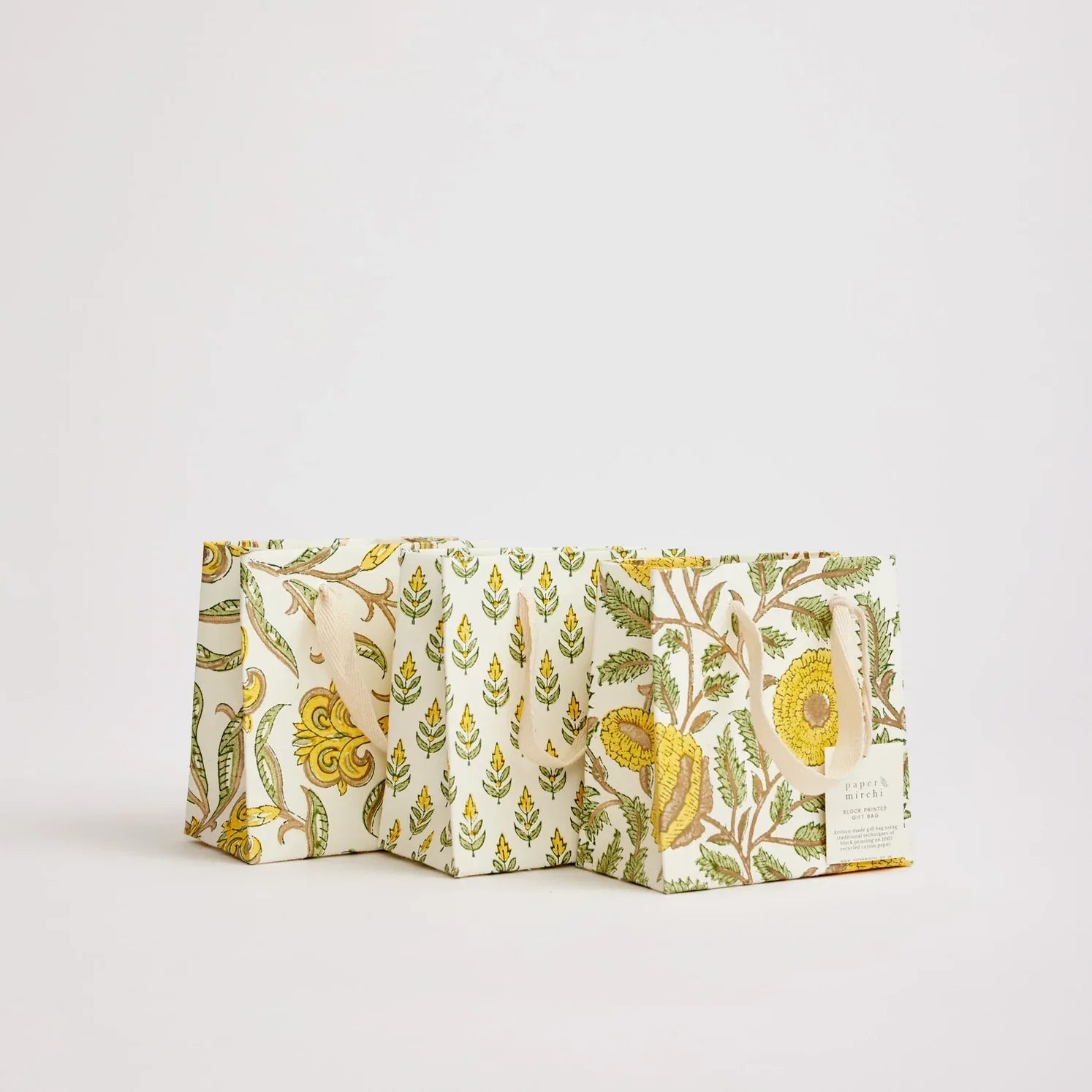 Hand Block Printed Paper Gift Bag Sunshine Small
