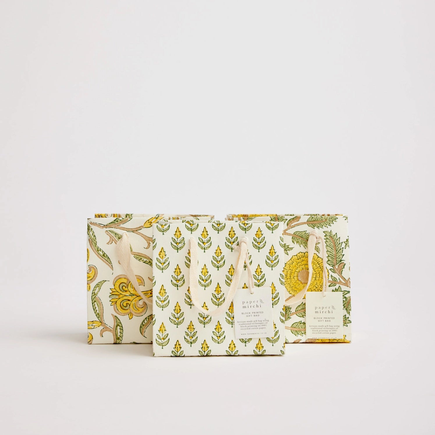 Hand Block Printed Paper Gift Bag Sunshine Small