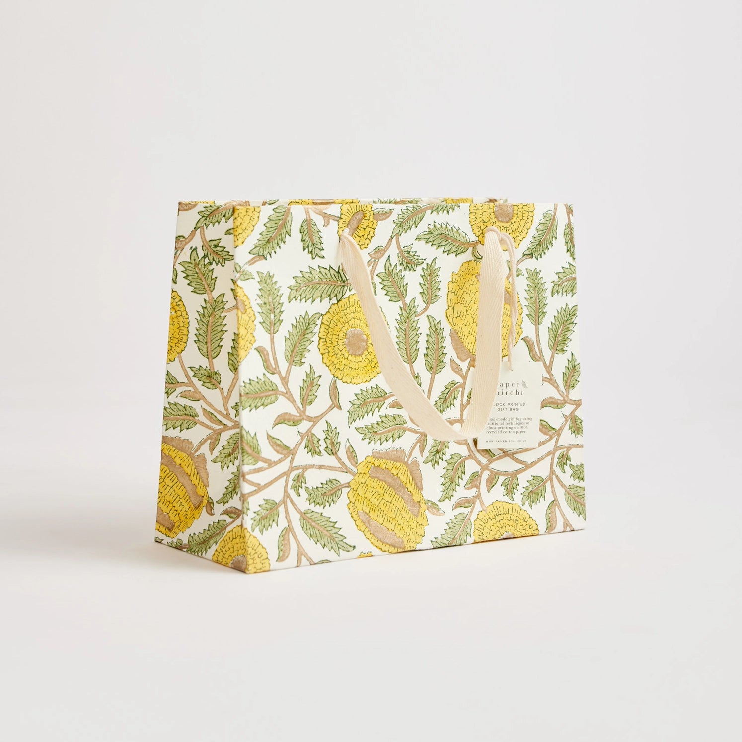 Hand Block Printed Paper Gift Bag Sunshine Medium
