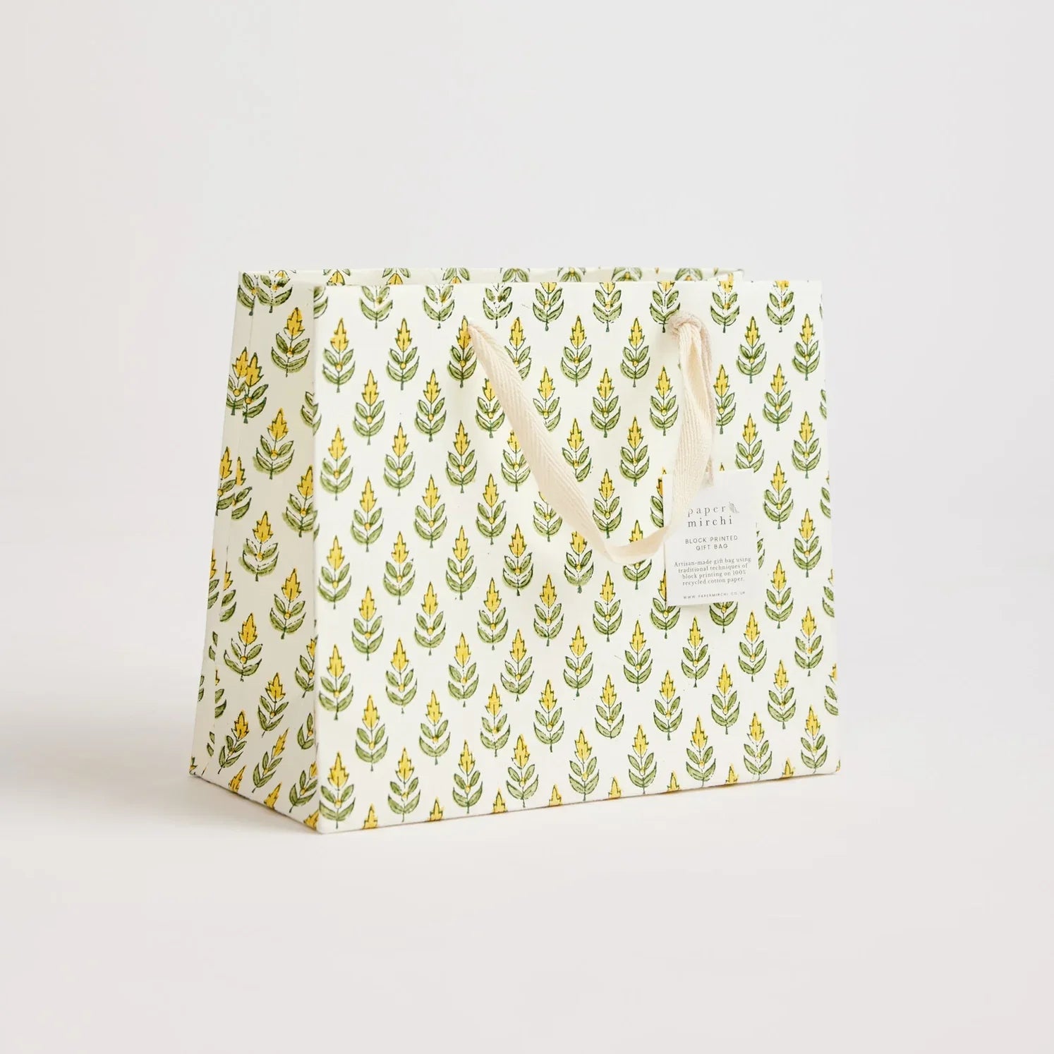 Hand Block Printed Paper Gift Bag Sunshine Medium