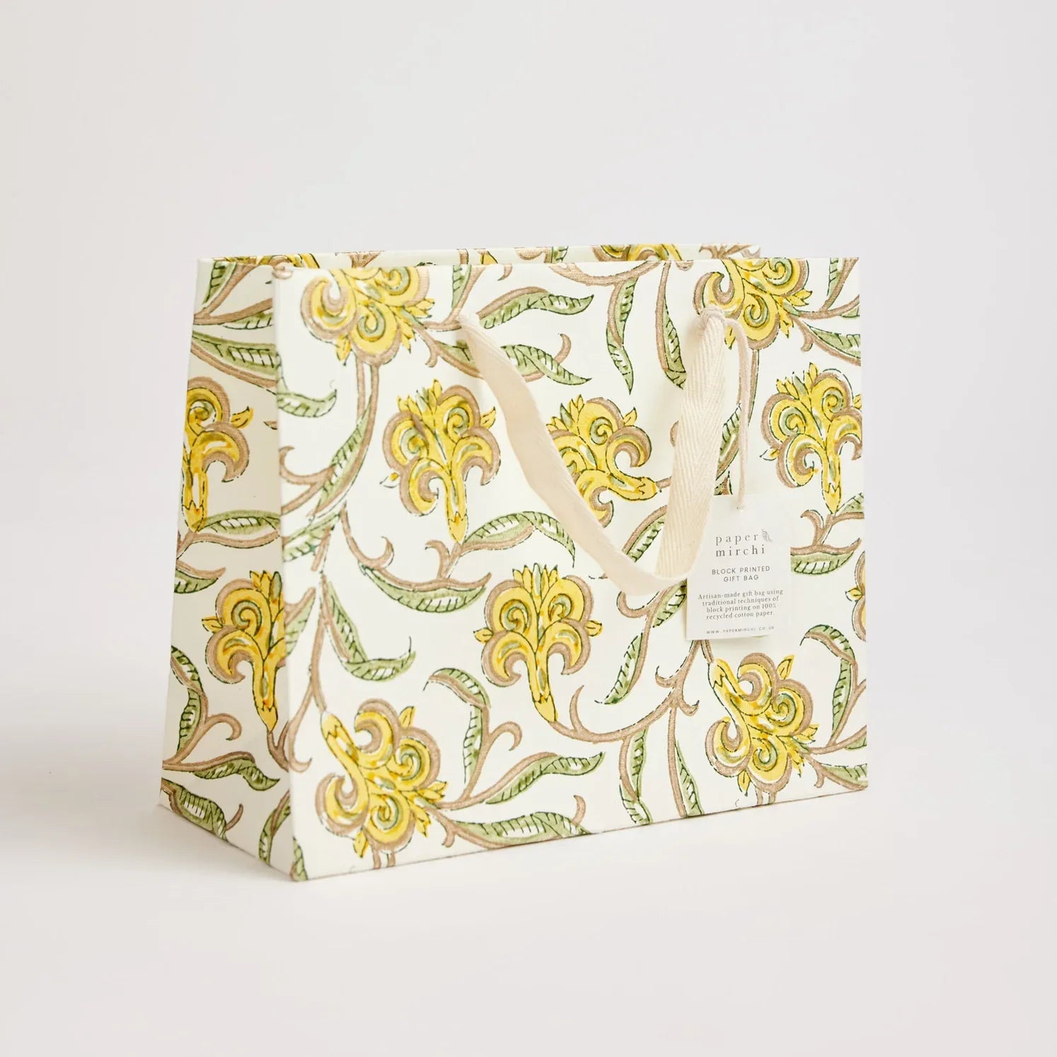 Hand Block Printed Paper Gift Bag Sunshine Medium