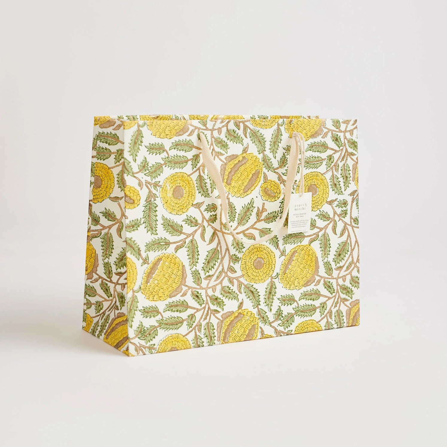 Hand Block Printed Paper Gift Bag Sunshine Large