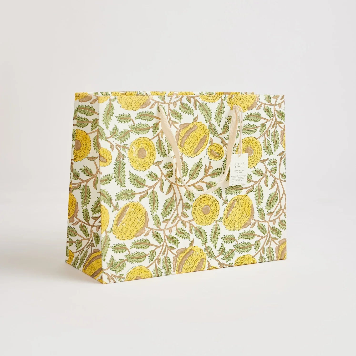 Hand Block Printed Paper Gift Bag Sunshine Large