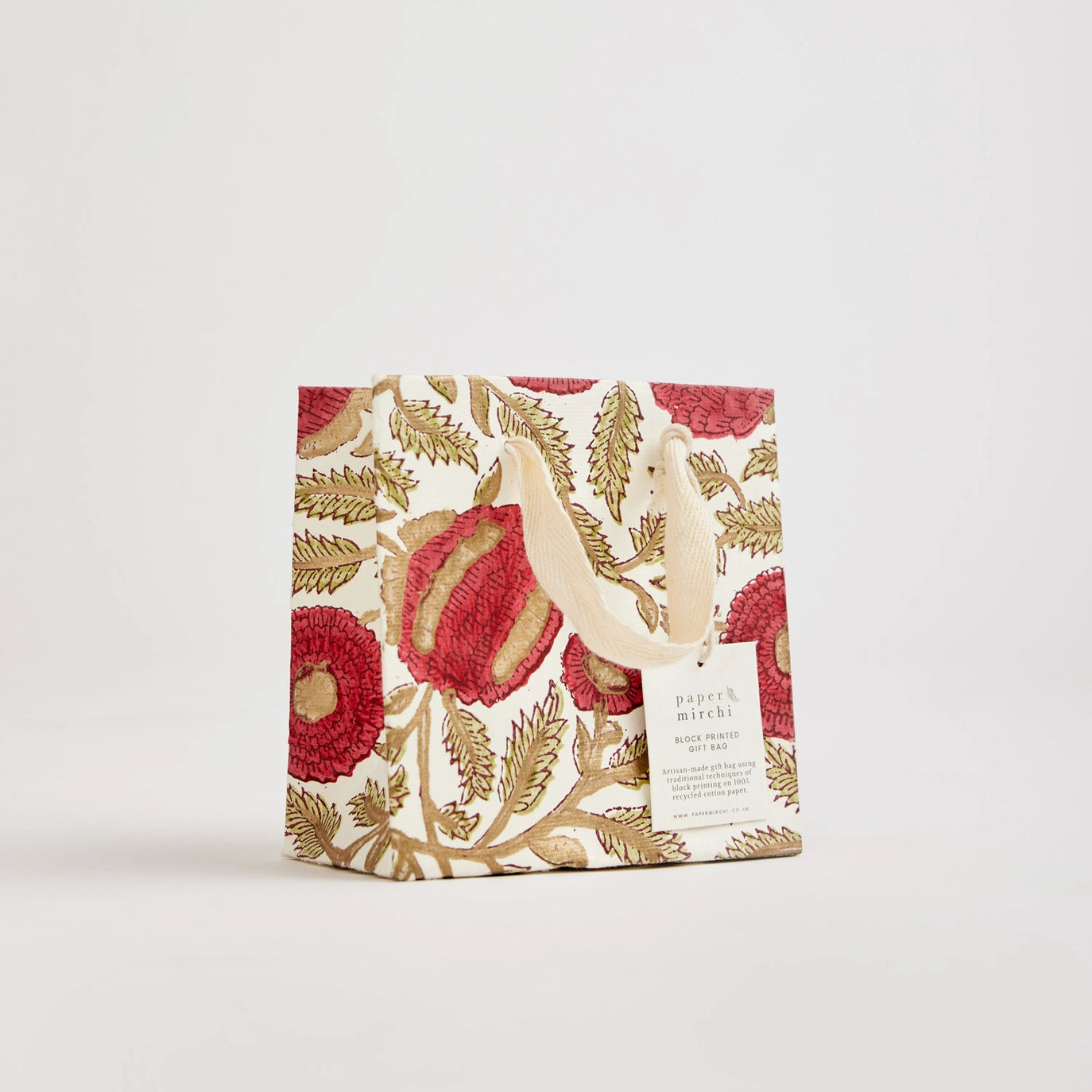 Hand Block Printed Paper Gift Bag Scarlet Small