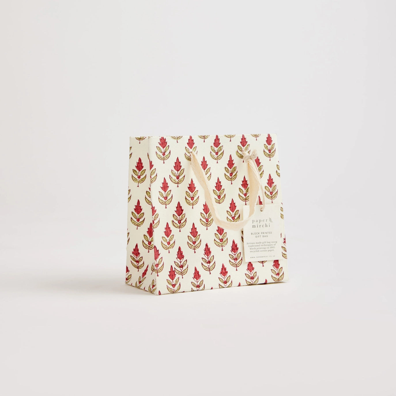 Hand Block Printed Paper Gift Bag Scarlet Small